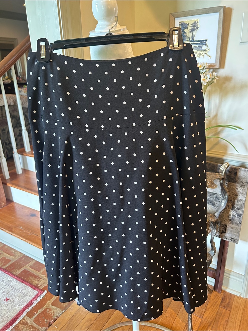 White House Black Market Black and White Polka Dot A-Line Skirt